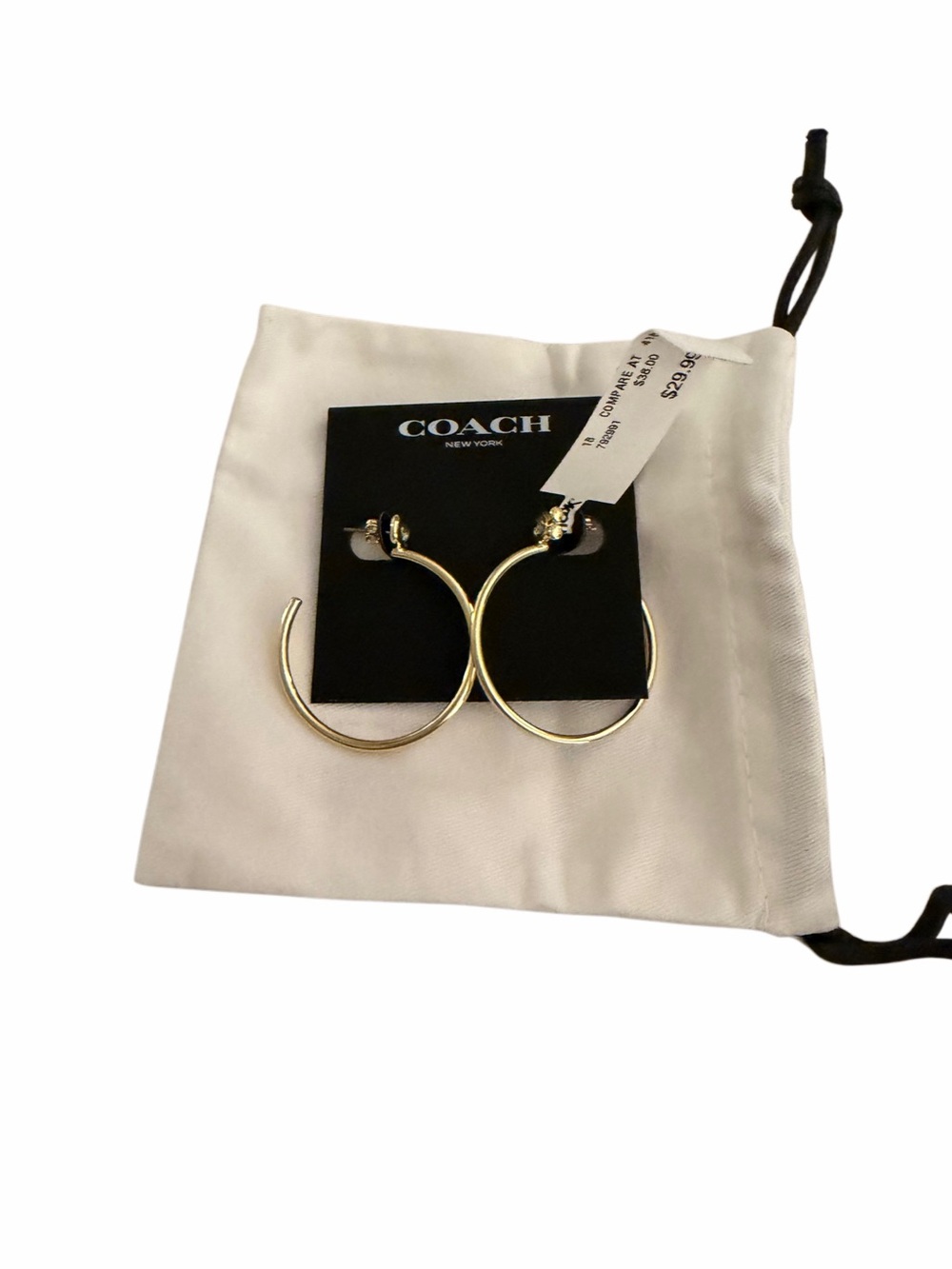 Coach Gold Hoop Earrings with Signature Stud - Picture 3 of 3
